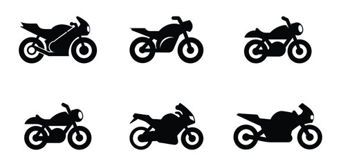 List of different type of motorcycle, bike, and motorbike icon set. Side view of all kind of motorcycle from moped, scooter, roadster, sports, cruiser, touring, scrambler, trial bike, and chopper.