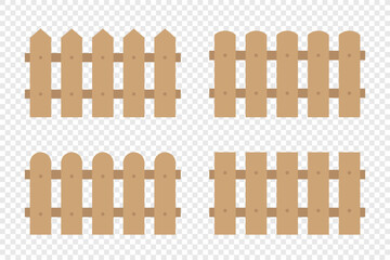 Plank fence icons set on transparent background