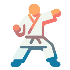 Stylized minimalistic vector illustration of karate practitioner in fighting stance representing strength, focus, and discipline on transparent background for martial arts branding and digital design