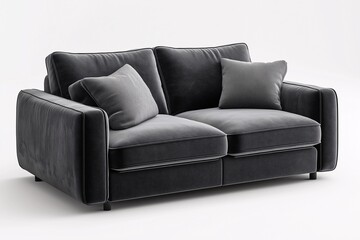Fototapeta premium Modern Black Velvet Sofa. A Contemporary Interior Design Essential for Stylish and Cozy Living Rooms