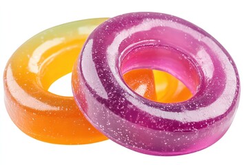 Fruit-flavored gummy rings isolated on a transparent background, png