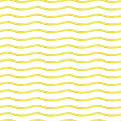 Seamless watercolor pattern with wavy horizontal yellow stripes isolated background. Hand painted sunny brush strokes illustration for modern textiles, wall decor, fashion and cheerful packaging