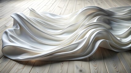 Elegant White Fabric Drape on Light Wood Floor Creates a Soft Texture