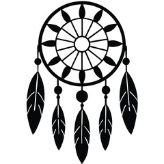 Elegant Dreamcatcher Design Native American Inspired Art, Black and White Illustration