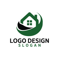 Home and Leaf Combine Logo Design Vector,