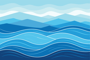 Blue curves and the waves of the sea range from soft to dark vector background flat design style