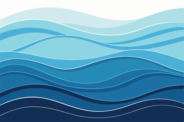 Blue curves and the waves of the sea range from soft to dark vector background flat design style