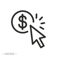 vector illustration, money click icon, pay per click, mouse cursor pressed, dollar coin, for website, app, ui