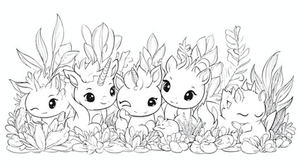 Adorable Hand Drawn Kawaii Coloring Book Featuring Unicorn