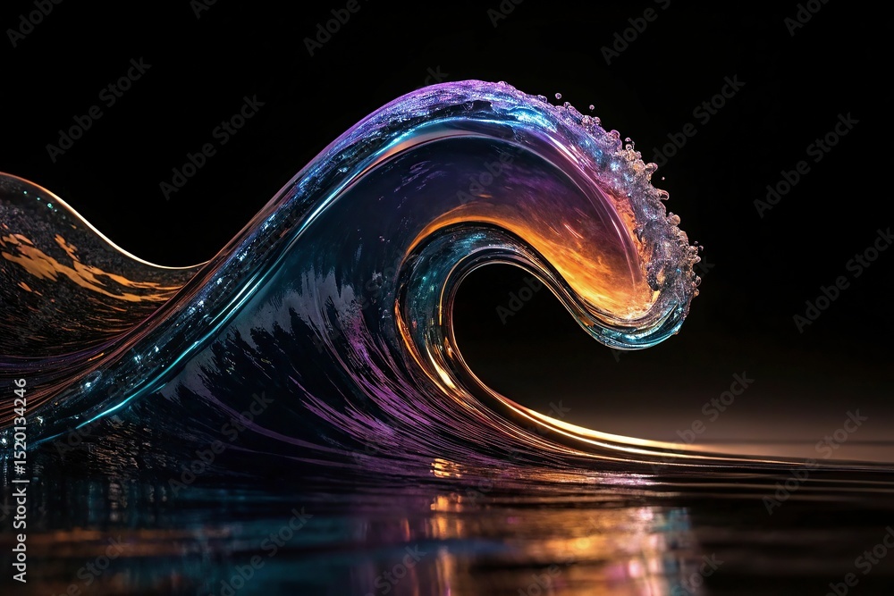 Poster abstract 3d illustration of colorful wavy shape on abstract colorful wave on a black background. 3d 