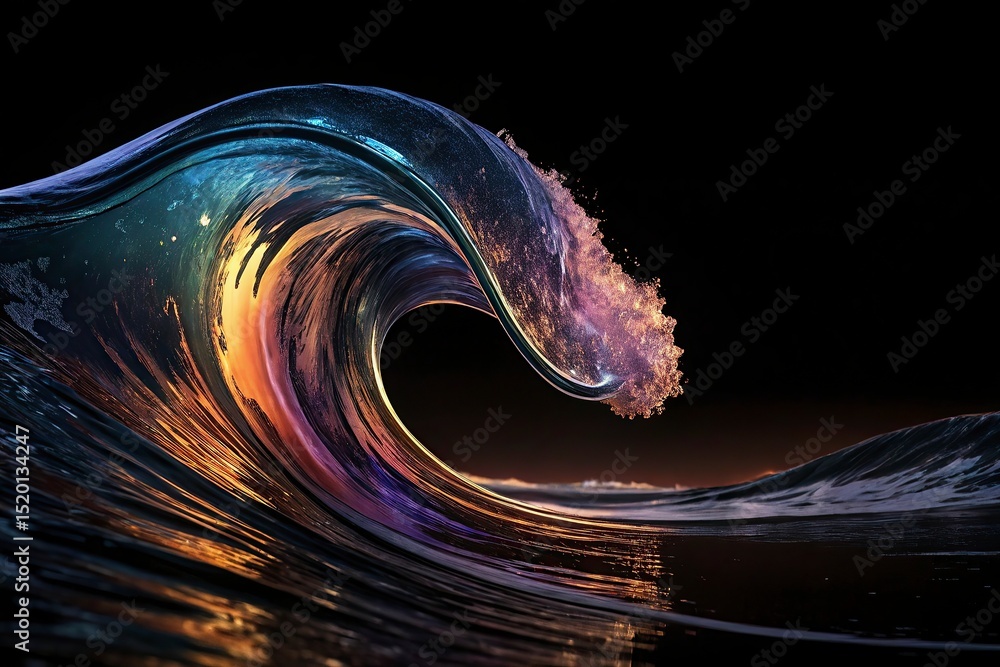 Poster abstract 3d illustration of colorful wavy shape on abstract colorful wave on a black background. 3d 