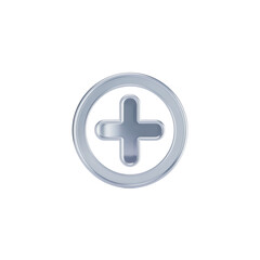 A gleaming silver plus sign embodies the concept of addition and growth on transparent background