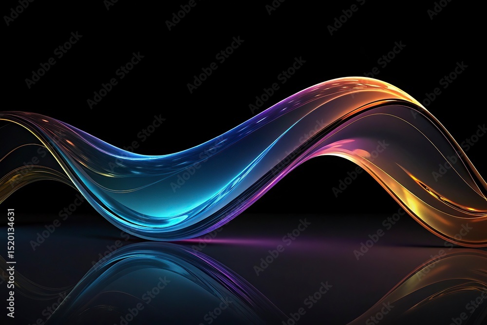 Poster abstract 3d illustration of colorful wavy shape on abstract colorful wave on a black background. 3d 
