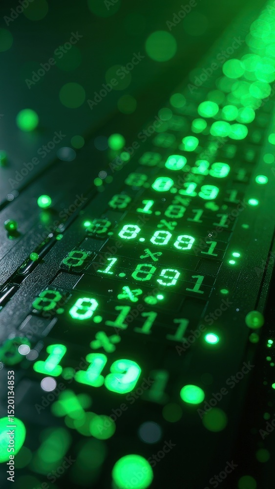 Wall mural green screen with a series of numbers and letters. the image has a futuristic
