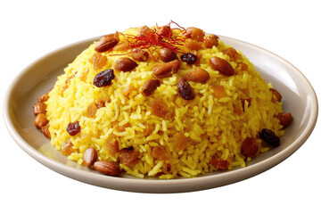 Yellow rice with nuts isolated on transparent background