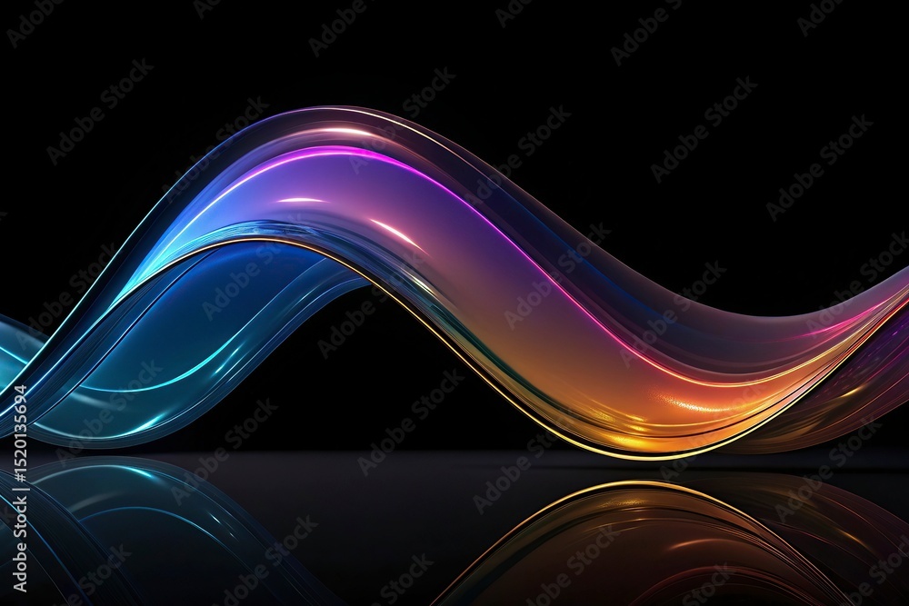 Poster abstract 3d illustration of colorful wavy shape on abstract colorful wave on a black background. 3d 