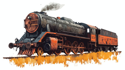 Obraz premium Vintage Old Train Vector Art Illustration: Nostalgic Retro Locomotive Drawing