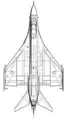 Detailed technical drawing of a jet aircraft.