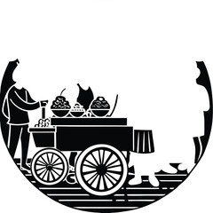 Street Food Vendor Cart Illustration Black and White Design