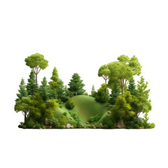 Lush green trees on a grassy hill scene