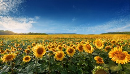 Fototapeta premium vast sunflower field under a vibrant blue sky countryside sunflowers field