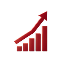 Red growth chart arrow isolated on transparent background