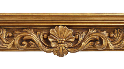 Elaborate gold ornament with floral carving on a transparent background, PNG image, PNG file.