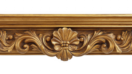 Elaborate gold ornament with floral carving on a transparent background, PNG image, PNG file.