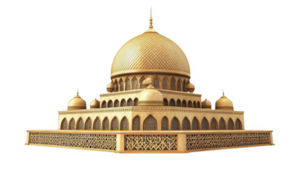 Ornate golden mosque structure on a transparent background, PNG image, PNG file.