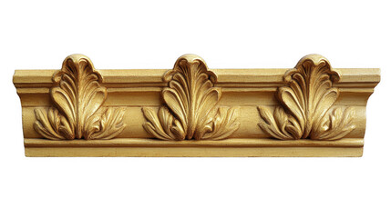 Ornate golden acanthus leaf molding, detailed woodworking on a transparent background, PNG image, PNG file.