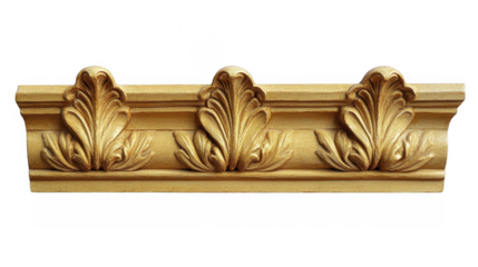 Ornate golden acanthus leaf molding, detailed woodworking on a transparent background, PNG image, PNG file.