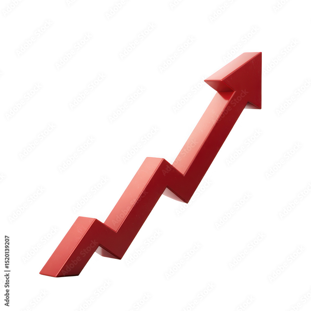 Poster red upward arrow graph isolated on transparent background