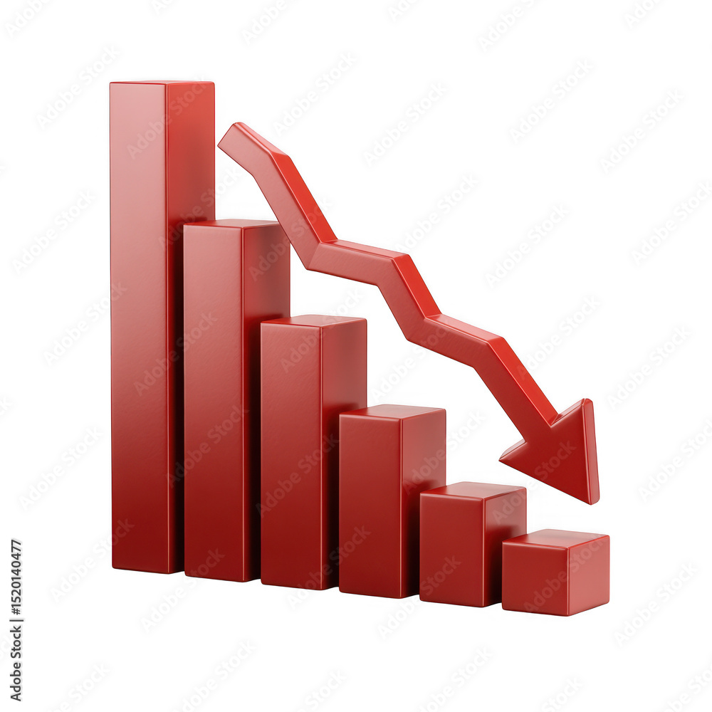 Poster red bar graph decline isolated on transparent background