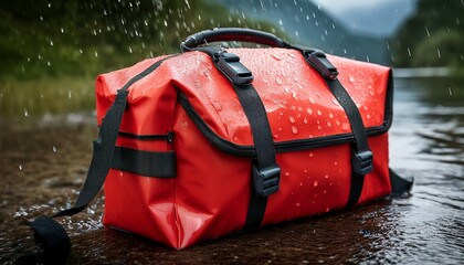 waterproof rescue bag with droplets showcasing durability in rain