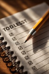 Close-up of a notebook to-do list with pencil and checkboxes