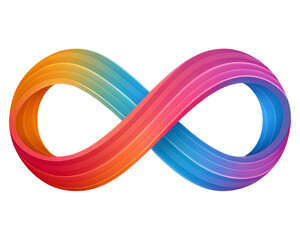 A colorful infinity symbol with a gradient of rainbow colors on a black background in a simple design