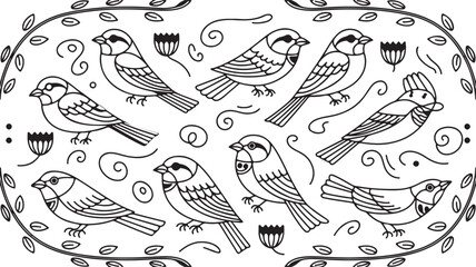 Seamless cartoon vector pattern with cute sea animals and birds
