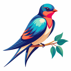 Colorful Illustration of a Swallow Bird Sitting on a Branch