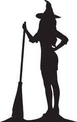 silhouette of a woman with broom