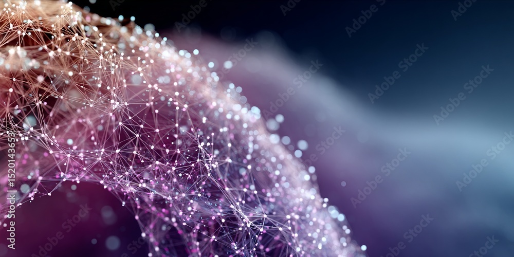 Poster intricate network of light particles creating a futuristic digital mesh in cosmic colors