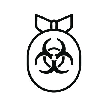 Outline icon of biological weapon bomb with biohazard symbol &ndash; minimal line style military danger concept