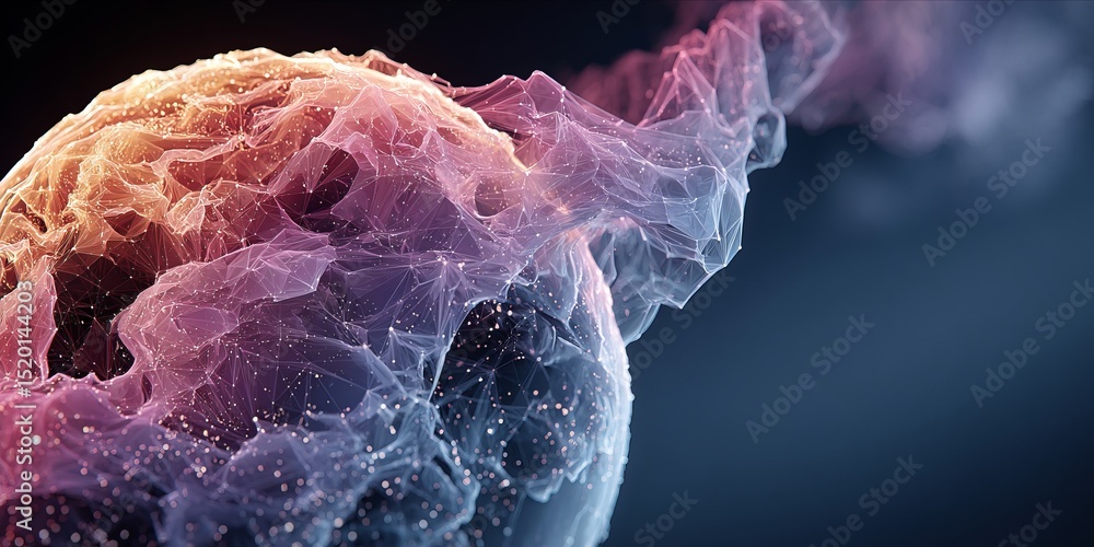 Canvas Prints abstract cosmic veil: glowing digital waves encircle futuristic planetary form in ethereal space