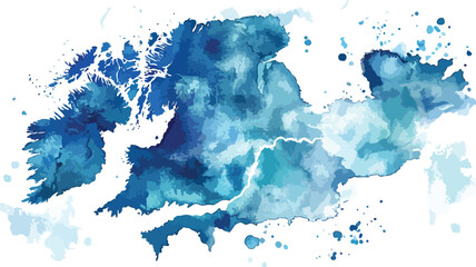 Detailed UK Land and Sea Watercolor Map Vector Art Illustration