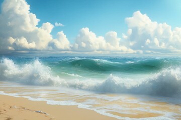 Stunning Blue Ocean Seascape with Tranquil Waves and Scenic Beach Coastline