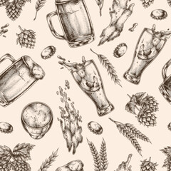 Craft beer art with hops and barley