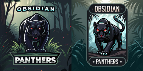 Obraz premium Obsidian Panthers Mascot Logo – Dark and Mysterious Panther Design for Esports Teams, Gaming, Branding, Merchandise, and Identity, vector