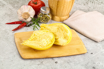 Italian traditional yellow Scamorza cheese