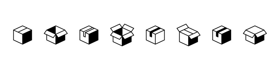 Box icon. Package vector set. Cardboard shipping box.  Carton package icon set. Box icon isolated set. Cartboard box sign. Package delivery sign.