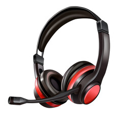 A black and red gaming headset with mic