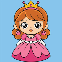 Little cartoon child vector illustration of a cute, smiling baby boy with funny hair in a pink dress, bringing joy and happiness